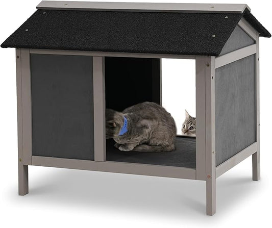 WAYTRIM Waterproof Cat House for Outdoor Feeding Station, Insulated Feral Feeding Station House Outdoor Kitty Dining Room Shelter for Food & Water