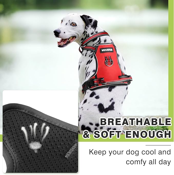 WINSEE Dog Harness No Pull, Pet Harnesses with Dog Collar, Adjustable Reflective Oxford Outdoor Vest, Front/Back Leash Clips for Small, Medium, Large, Extra Large Dogs, Easy Control Handle for Walking