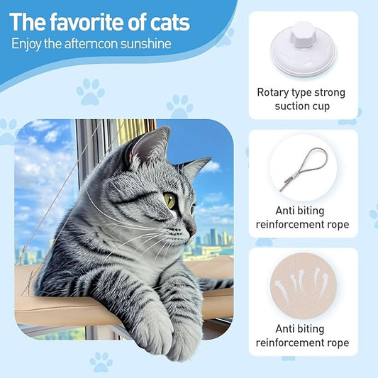 Cats Window Perch, Window cat Bed,Hammock, House, Equipped with Two Powerful Suction Cups, The Load-Bearing Capacity is Stronger, and The cat can Rest Assured to bask in The Sun(Gray)