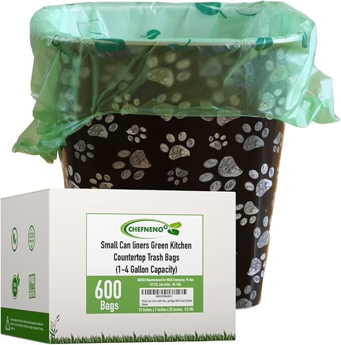 T-shirt Biodegradable Green Plastic Bag (600 ct.) Small Can Liners Thank You Grocery Shooping Size Doggy Poop Bags Compatible with Arm & Hammer Swivel Bin & Rake pooper scooper Multipurpose Bags