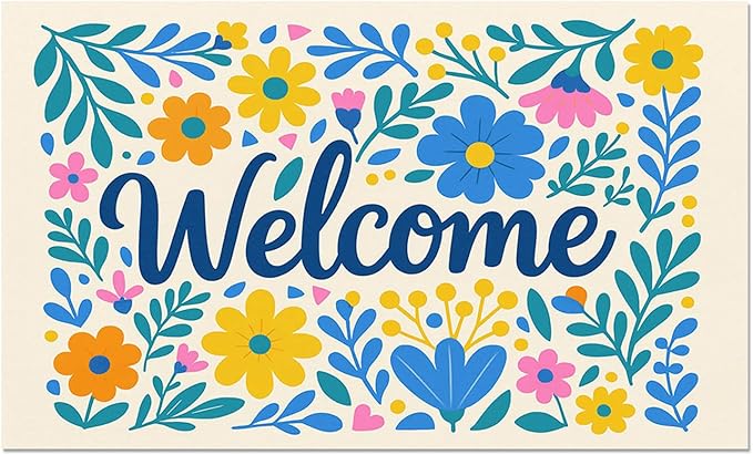 Daisy Flower Pet Food Mat 20" x 12" Welcome Sign Pet Feeding Mat Non Slip Mats for Dog Food and Water Bowls Easy Clean Fast Dry Placemat for Cat Food Mats for Indoor Trendy Pet Accessories