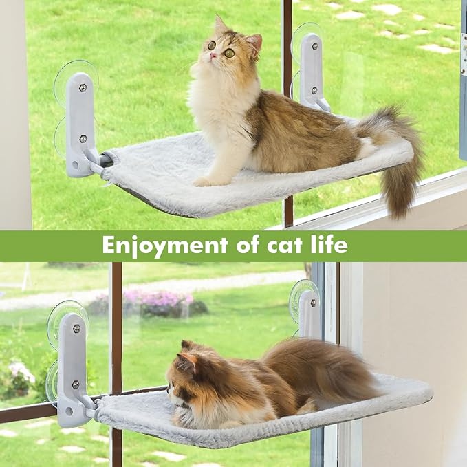 2PC Cat Window Perch Cordless Foldable Cat Hammock Bed for Window with Metal Frame and Reversible Cover, Large Suction Cups Window Resting Seat for Indoor Cats (Cat Bed, M-2PC)