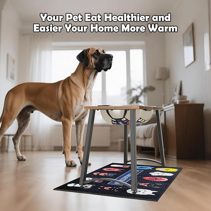 Elevated Dog Bowls for Large Dogs with Slow Feeder & Mat, 101oz Bowls, Tall Raised Dog Bowl Stand