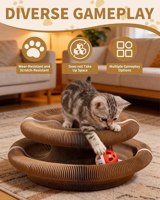 Cat Scratcher Board Toys,Interactive Magic Organ Bell Ball Track,Bored Kitty Indoor Cardboard Gifts,Round Pet Paw Scratch Pad,No Posts Puzzle Tree Tower Bed House,Circle Tunnel Nail File