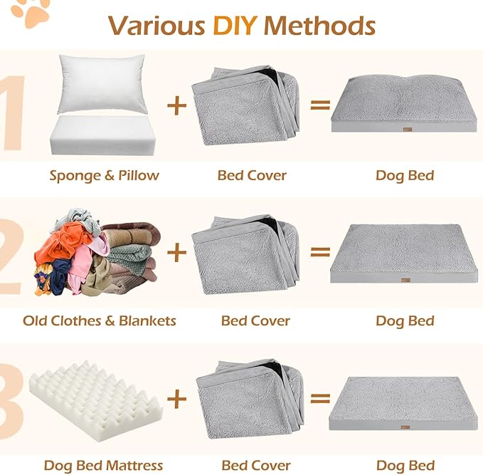 Dog Bed Cover, Washable Replacement Large Dog Bed Sheet with 3-Sided Continuous Zipper, Waterproof Liner, Soft Plush, Pet Mattress Fluffy Protector, 41x27x3 inches - M, Cover Only Grey