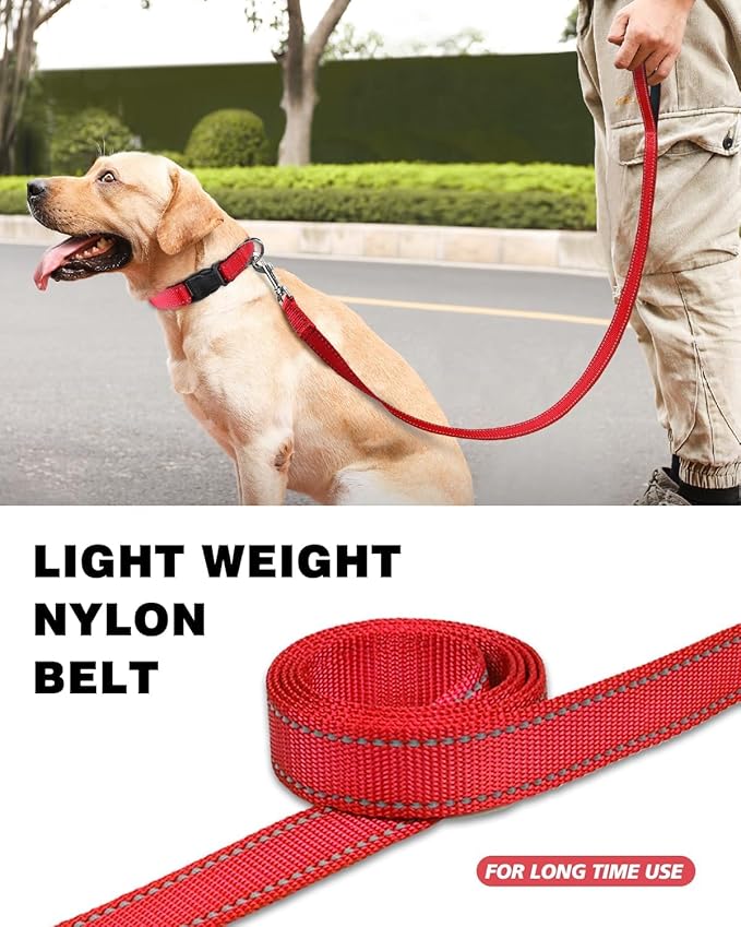 Reflective Dog Leash 6ft Soft Padded Handle Nylon Lead for Medium & Large Dogs, Durable Walking Training Leash for Night Safety (Red,1Inch Wide)