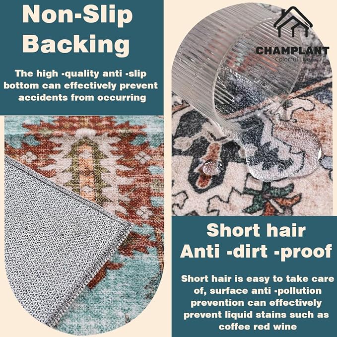 Washable Area Rug 10'x14' Floral Khaki Boho Design Non-Shedding Easy Care Ideal for High Traffic Areas in Living Room Bedroom Office Coffee Table Kitchen Large Carpet