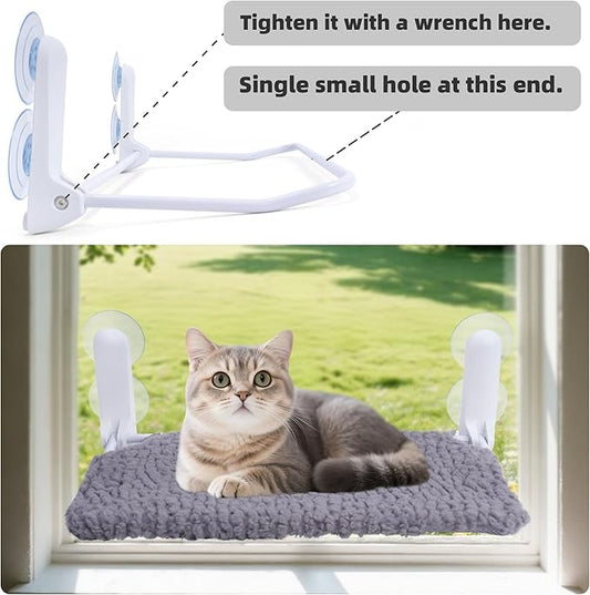 2PC Cat Window Perch, Easy Install Bracket, Portable Wall Hammock for Indoor Cat, Grey