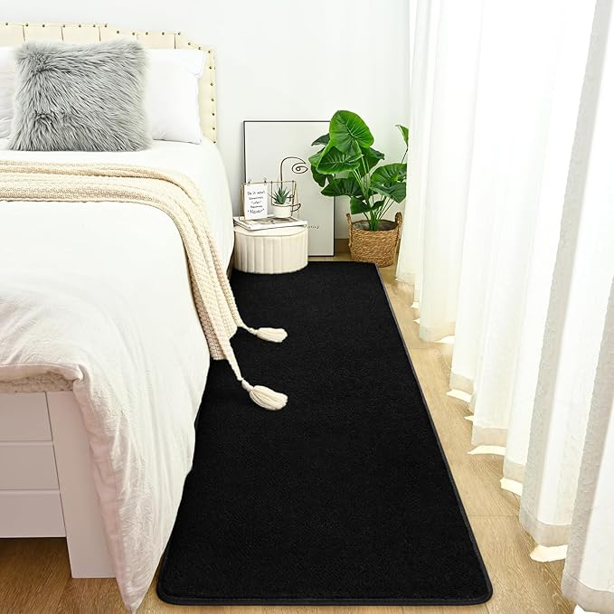 DweIke 2x6 Black Runner Rugs, Thickened Memory Foam Bedside Rug for Bedroom Living Room, Washable Non-Slip Carpet for Kids Girls Nursery Dorm Room Decor