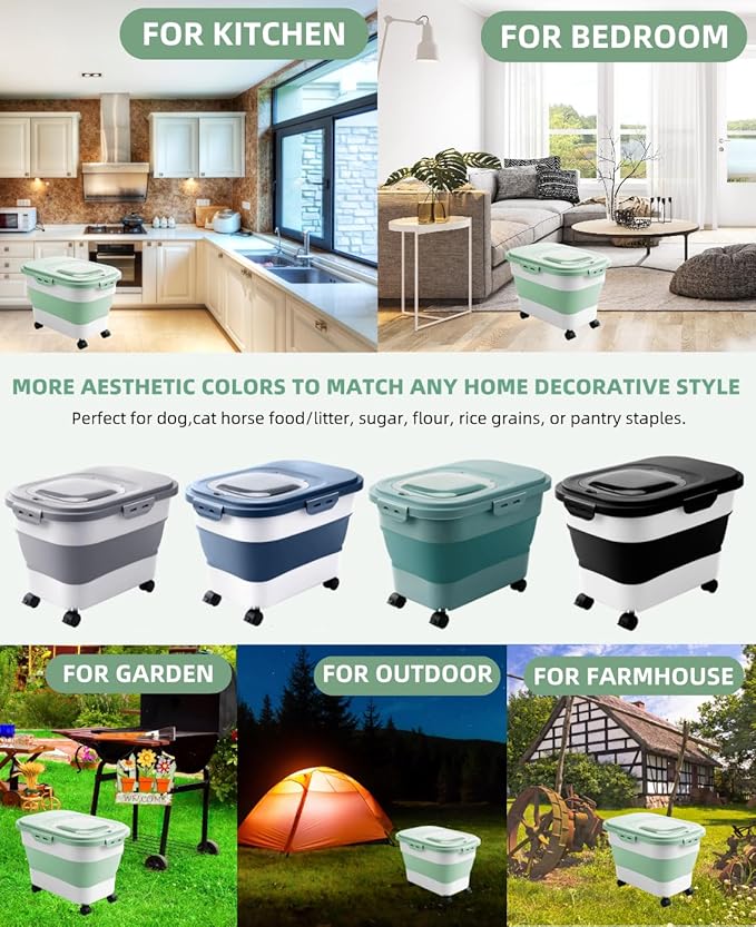 20-23 Lbs Dog Food Storage Container - Collapsible Dog Food Container with Attachable Casters and Scoop,Small Container,Pet Food Storage Containers to Keep Dry Food Fresh,Easy to Move