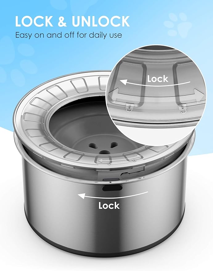 1 Gallon Large Dog Water Bowl No Spill,【Anti Digging Lid & Rubber Bottom】 Spill Proof Dog Bowl, Anti Splash Mess Dripless Slow Drinking Stainless Steel Water for Sloppy Messy Drinkers Car