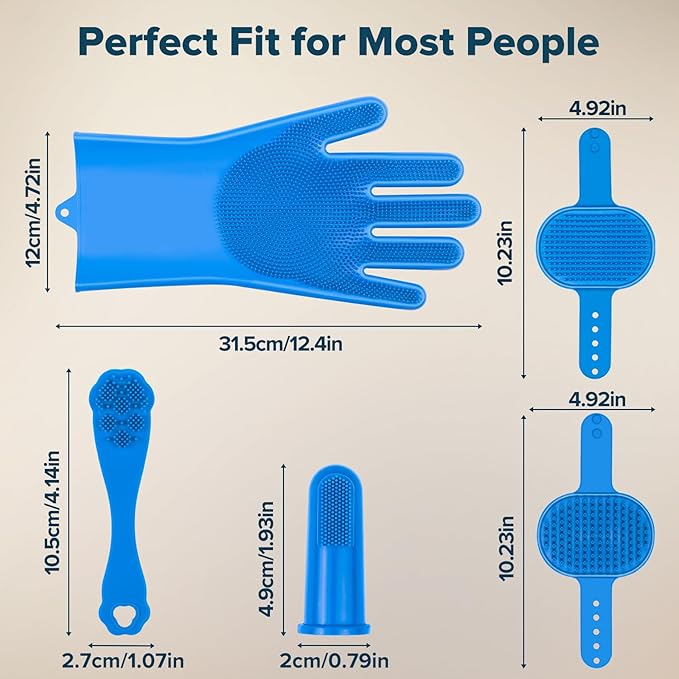 6PCS Pet Grooming Kit for Dogs,Cats and Horses | Dog Washing Gloves | Dog Bath Brush | Dog Bath Gloves | Dog Shampoo Brush | Pet Grooming Gloves | Dog Bath Supplies (Navy Blue)
