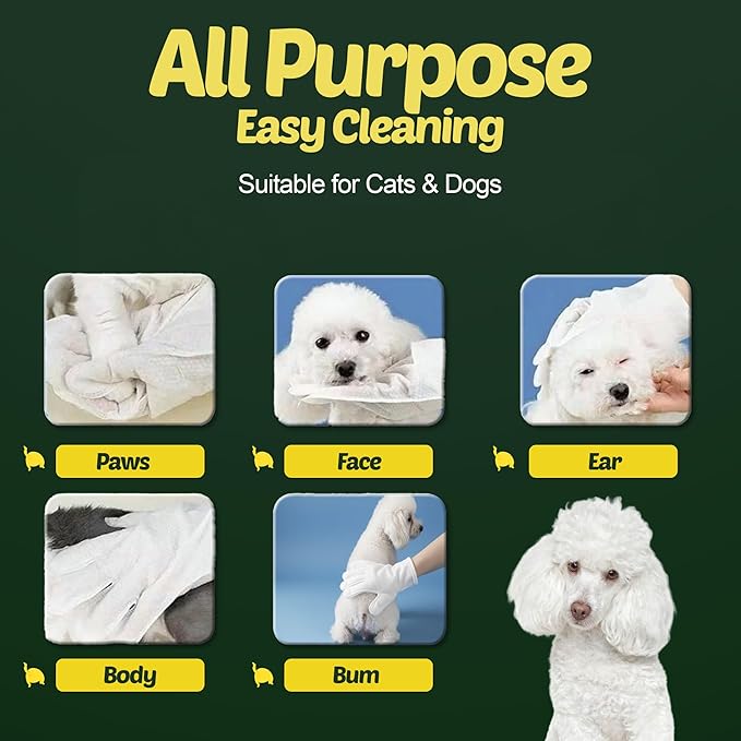 Dog Wipes for Paws and Butt Ears Eyes | Unscented Natural Pet Wipes for Dogs | Hypoallergenic Dog Wipes Cleaning Deodorizing | Extra Thick Plant Based Wipes Dogs Cats Pets | 100 Count