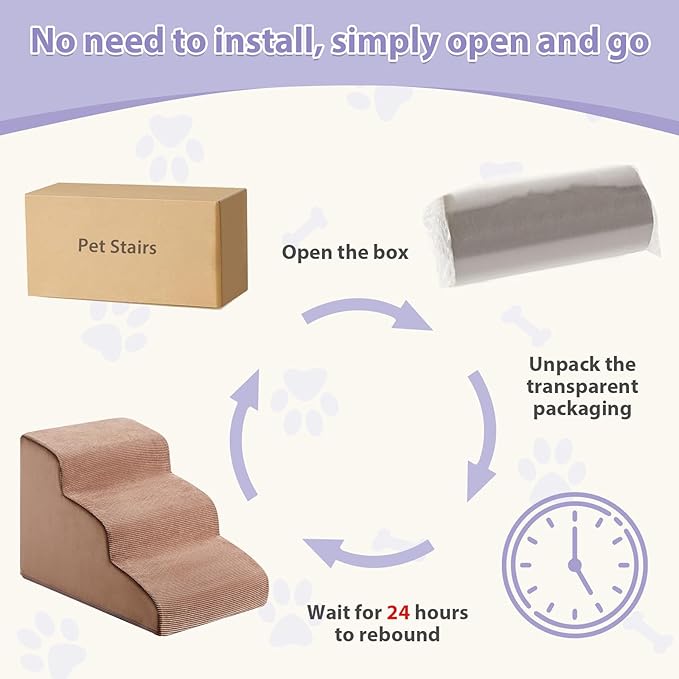 Dog Stairs for Small Dogs, 3-Steps Dog Ramp for Bed and Couch, Pet Stairs with Highly Supportive Foam and Non-Slip Bottom, Pet Steps for Cat & Doggie (High 15.7 Inch)