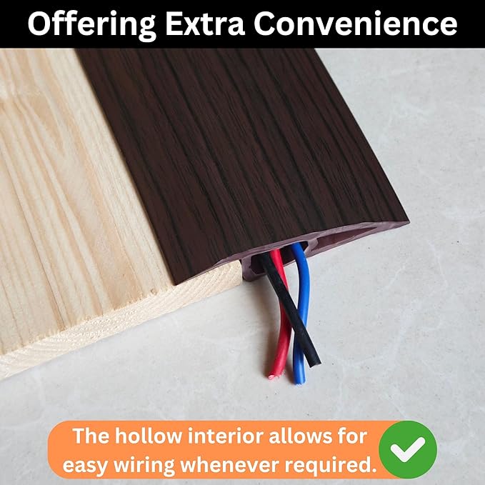 1/2" to 3/5" Height Threshold Ramp - Rubber Threshold, Floor Transition Strip, Door Strip, Wheelchair Ramp, Carpet to Tile Strip (Ebony Walnut, 80 inches)