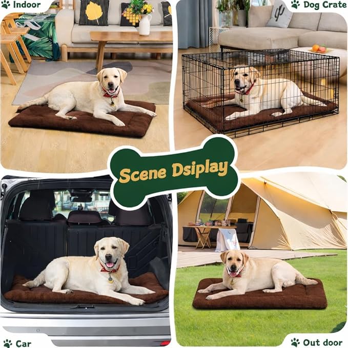 Dog Crate Pad Washable, Plush Anti-Slip Crate Mat for Medium Dogs, Cushioned Kennel Pad for Metal Dog Kennels, 30 x 20 Inch, Brown