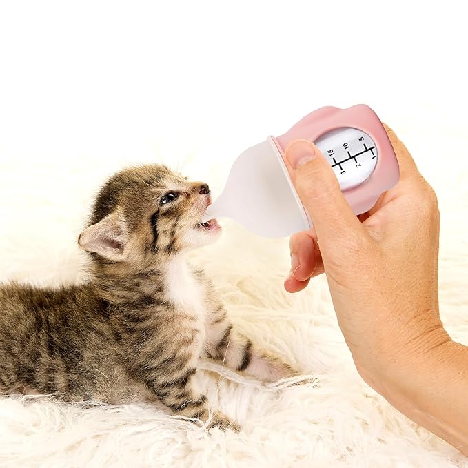Ergonomic Pet Nursing Bottle,Puppy Bottles for Nursing Puppy Milk - 20ml Slow Flow Kitten Bottle Feeding kit for Newborn Kittens/Puppies/Small Animals, Easy-Clean Silicone Feeder (Pink)