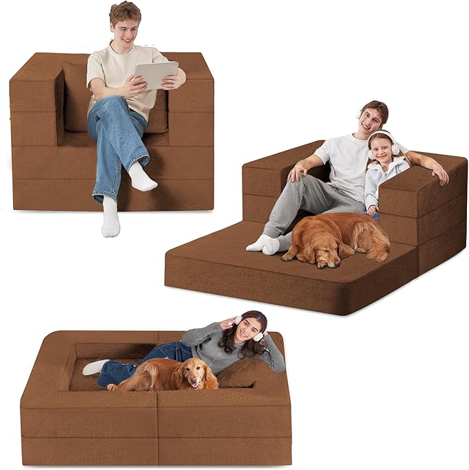 Futon Sofa Bed with Pillow, 3-in-1 Sleeper Sofa Bed with Removable Cover, Convertible Floor Sofa Bed, No Assembly Boneless Couch for Living Room, Bedroom