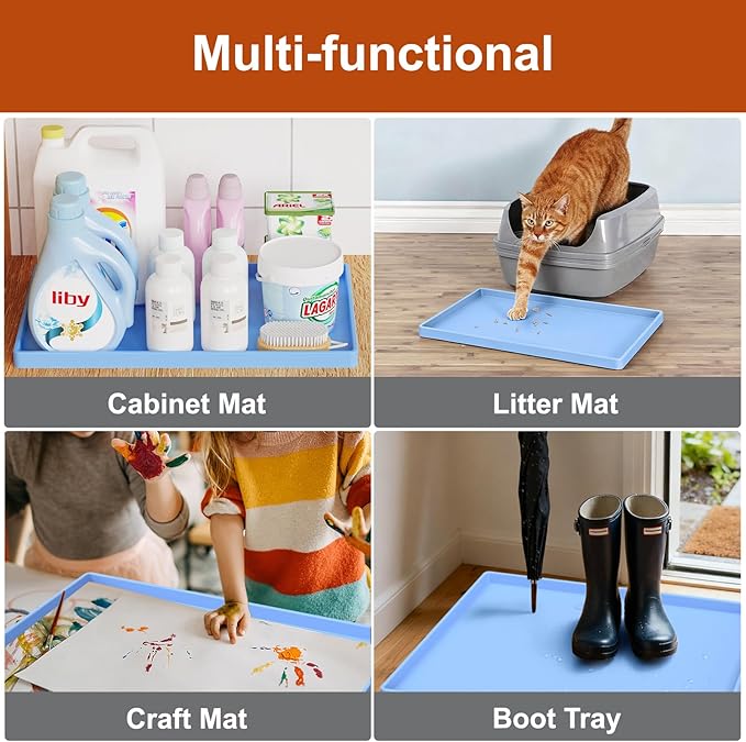 19” x 12” Extra Thick Waterproof Silicone Mat with Raised Edge, BPA Free Non-Slip Dog & Cat Food Mat, Feeding Mat for Food and Water Bowls, Spill Proof Mat to Protect Floors, Blue