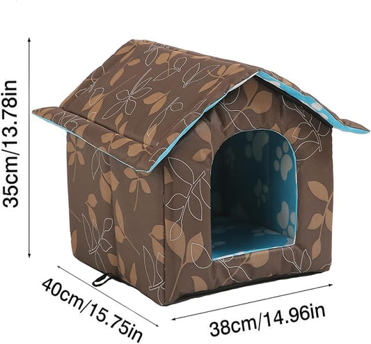Outdoor Cat House, Cat Houses for Outdoor Cats, Weatherproof Warm and Insulated Cat House with Transparent Curtain Pet House, Stray Cats Shelter (Shabby Chic, Medium-Houses)