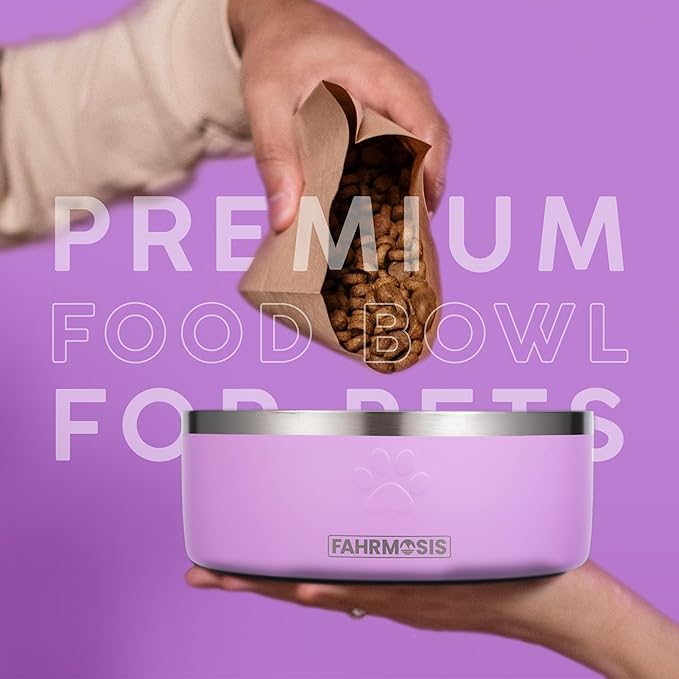 32 Oz Dog Bowl with Slow Feeder Insert Stainless Steel Pet Water Bowl for Medium & Large Breed Non Slip Rubber Base & Plastic Puzzle Feeder - Lavender