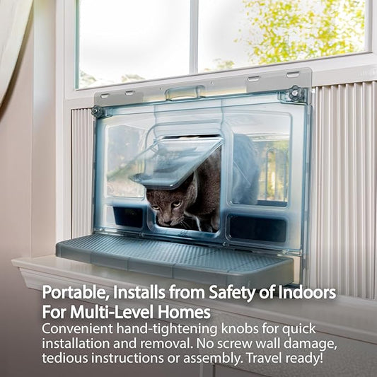 VistaBella Window Catio Perch & Litter Box – Fits 26-32" Vertical Windows, Luxury Indoor Cat Window Box, All-Weather Comfort, Natural Odor Removal, Portable Easy Clean, 2-Year Protection, Made in USA