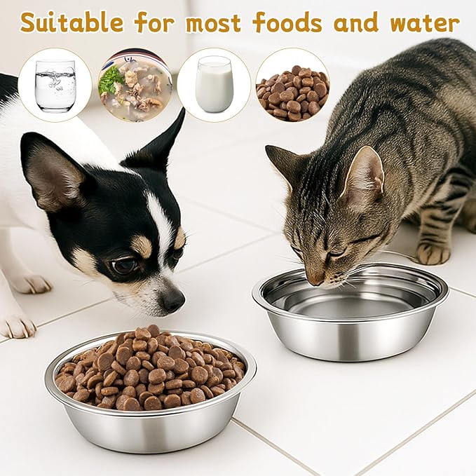 6 Pcs Stainless Steel Dog Bowls, 6.9 Inch Thickened Metal Basic Dog Bowl 27 Oz Replacement Food Water Bowl Set for Small Medium Large Dogs Dishwasher Safe
