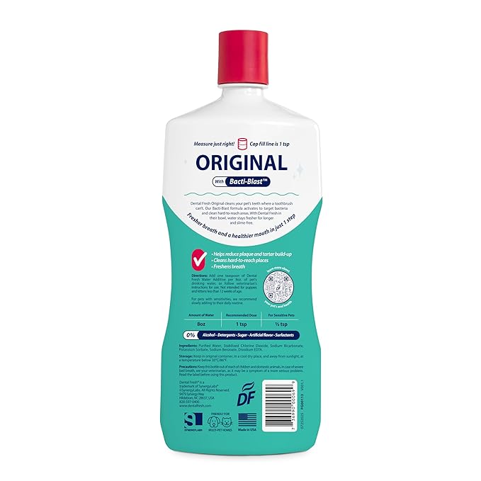 Dental Fresh Water Additive for Dogs and Cats, Clean Teeth and Fresh Breath, Daily Pet Oral Care, Flavorless, 32 fl oz