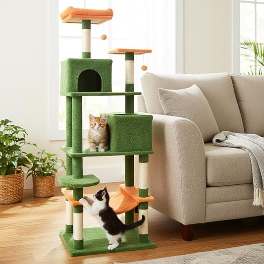 Tangkula Cat Tree for Indoor Cats, 75 Inch Extra Tall Cat Tower with Sisal Scratching Post, Padded Top Perch, Dual Condos, Hammock, 2 Dangling Balls, Platforms, Multi-Level Cat Climbing Furniture