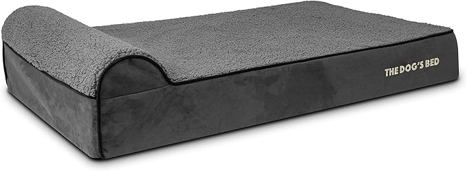 The Dog’s Bed Orthopedic Memory Foam Dog Bed with Headrest, Plush Fabric, Grey Plush, XL, 6-Inch