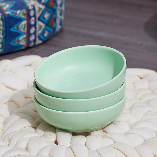 Howise 5.3 in Ceramic Cat Bowls Set, Shallow Food Bowl for Small Pets, Dish for Food and Water, Green