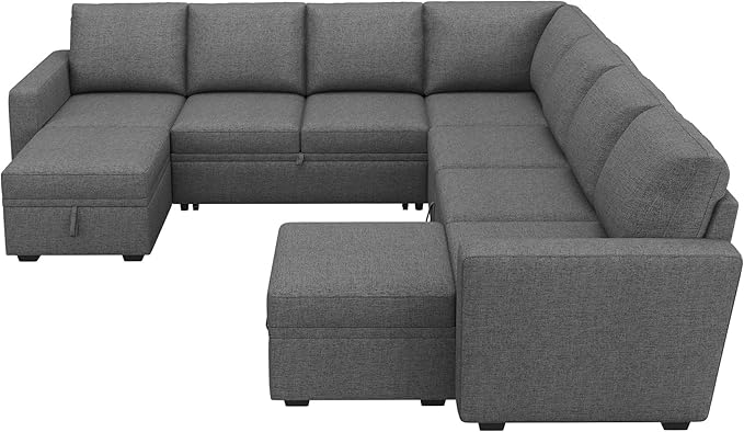 HONBAY Modular Sectional Sleeper Sofa with Pull Out Couch, Oversized U Shaped Sleeper Pull Out Bed with Storage Sectional Couches for Living Room - Dark Grey