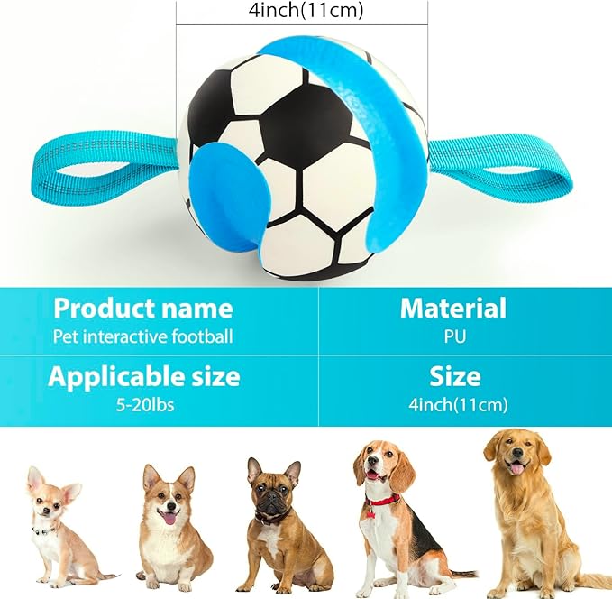 Dog Toys Balls, Interactive Dog Soccer Ball with Pull Straps, Bouncing Water Toy, Durable Training Toy for Small Medium Pets, Puppy Toy for Indoor Outdoor Play