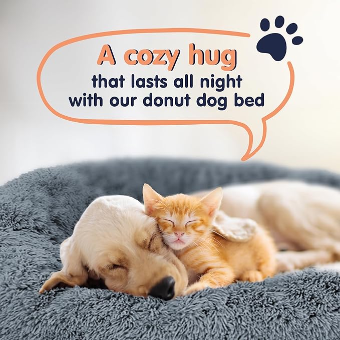 Donut Dog Bed - Premium Comfort for Anxiety Relief - Fluffy & Calming Design with Ultra-Plush Support | Cozy Round Dog Bed with Super Soft Circle Style (Dark Grey, Medium)