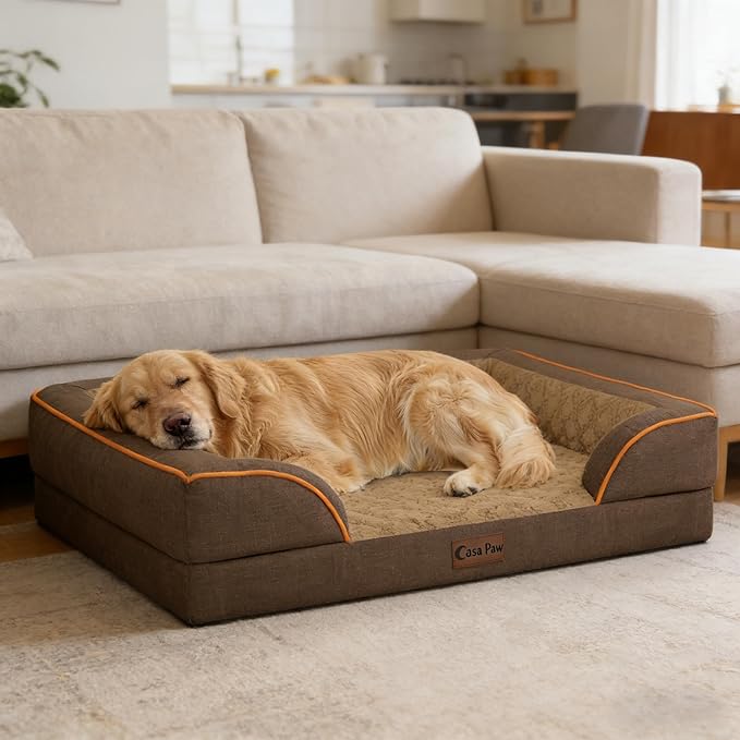 Orthopedic Dog Beds for Extra Large Sized Dogs, Waterproof Memory Foam XL Pet Bed with Sides 48x30Inch, Non-Slip and Egg-Crate Foam Big Dog Couch Bed with Removable Washable Cover, Brown