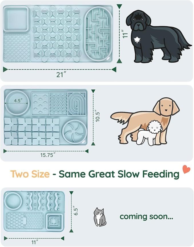 Slow Feeder Bowl for Large dog, Silicone Lick Mat & Snuffle Mat with Suction Cups - Interactive Puzzle Feeder to Slow Eating & Keep Busy, Reduce Vomiting & Relieve Boredom (21"x 11" Mint Green)