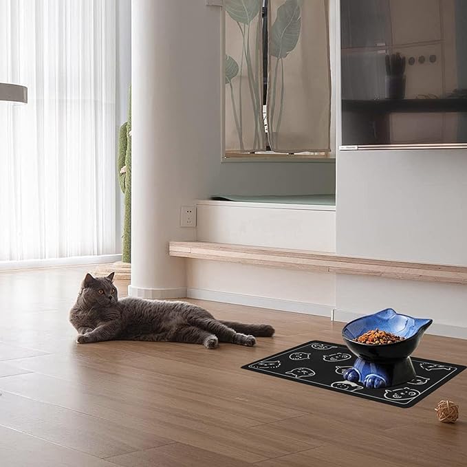 Pet Feeding Mat, Absorbent Dog Mat, Quick Dry Pet Food Mat Cat Feeding Mat Pet, Quick Dry Water Dispenser Mat Pet Supplies for Dog and Cat (Black, (12"x19"))