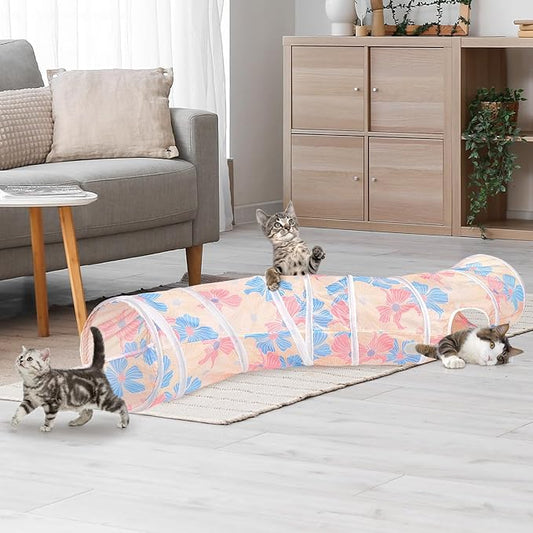 Glittme Cat Tunnel - S-Shape Peekaboo Cave with Toys, Foldable Tubes for Indoor Cats, Rabbits, Puppies, Guinea Pigs