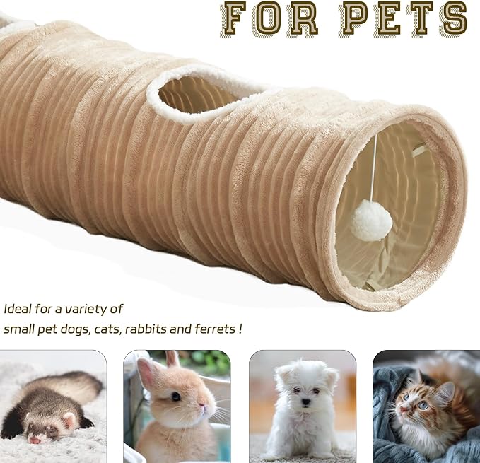 Cat Tunnel for Indoor Cats,Cats Toys Collapsible Tunnel Straight Tube with a Fun Ball and 2 Holes,Cat Play Tunnels,for Rabbits, Ferrets, Puppies & Small Pets,Diameter 9.8 Inch