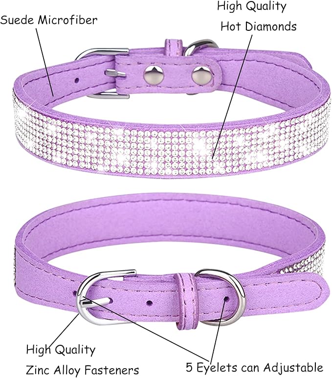 Bling Dog Collar for Small Medium Large Dogs, Rhinestone Dog Collars for Girl and boy Dog, Diamond Puppy Collars, Adjustable Leather Suede SOFE Cat Collar (S(10.6"-13"/27CM-33CM), Purple1)