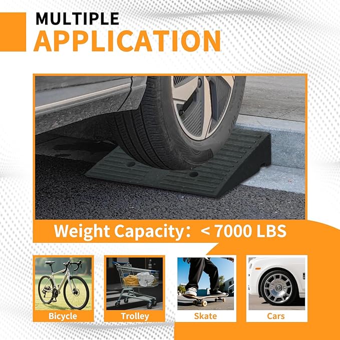 3.9" Rise 2pack Rubber Curb Ramps for Driveway Doorway Shed Threshold Wheelchair, Truck Car Motorcycle Bike Cart Lawn Mowers Angled Step Entry in Ramp, 7000lbs Heavy Duty Powersports Loading Ramp
