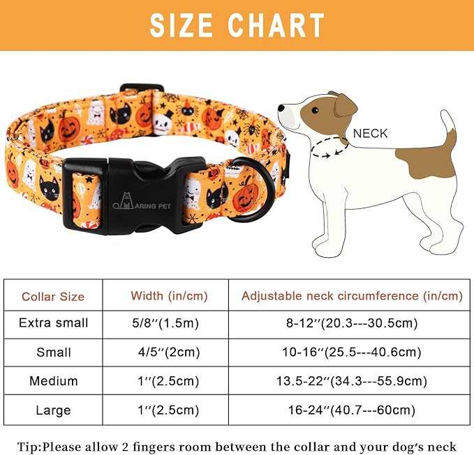 ARING PET Halloween Dog Collar-Cute Pumpkin Dog Collar for Small Dogs, Adjustable Halloween Ghost Dog Collars for Small Medium Large Female and Male Dogs
