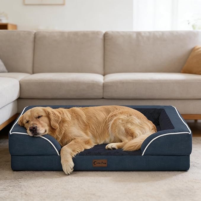 Orthopedic Dog Beds for Extra Large Sized Dogs, Waterproof Memory Foam XL Pet Bed with Sides 42x30Inch, Non-Slip and Egg-Crate Foam Big Dog Couch Bed with Removable Washable Cover, Navy Blue