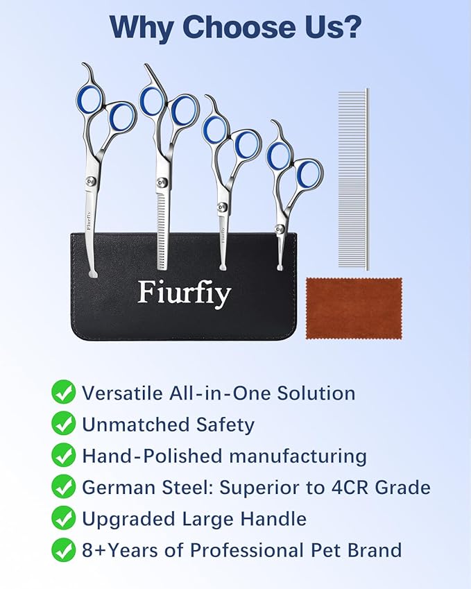 6-in-1 Dog Grooming Scissors - Professional Stainless Steel Hair Cutting Kit with Safety Rounded Tips, Ergonomic Soft-Grip Handles for Small & Large Dogs, Cats