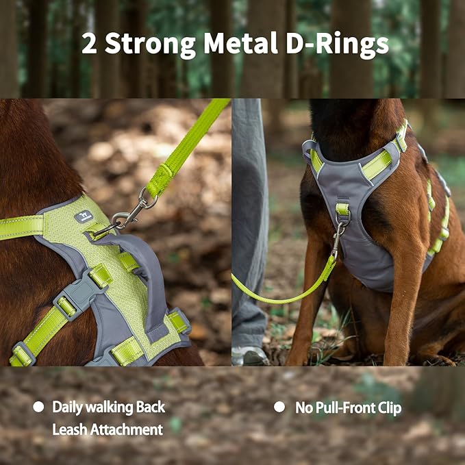 Huntboo Reflective Dog Harness with Handle, Escape Proof, No Slip, Breathable, Lightweight, Adjustable Lift Harness for Small, Medium, and Large Dogs Walking, Training,and Running Gear(Bright Green,M)