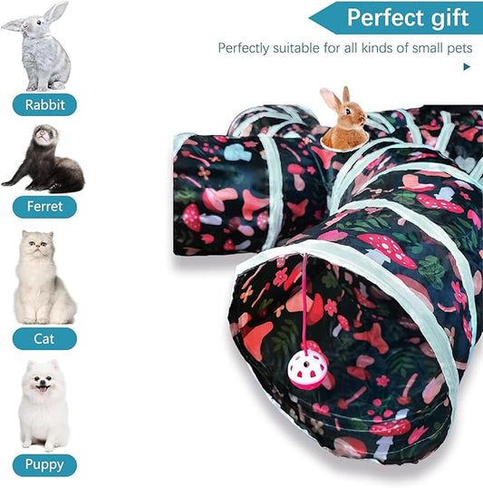 EGETOTA Cat Tunnel for Indoor Cats Large, with Play Ball S-Shape 5 Way Collapsible Interactive Peek Hole Pet Tube Toys, Puppy, Kitty, Kitten, Rabbit (S4 - Mushroom)