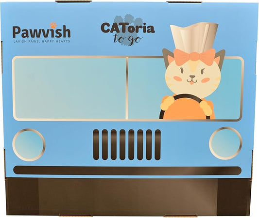 Food Truck Cardboard Cat House and Scratcher, Play House, Scratching Pad, Corrugated Hideaway Cave, Cute Kitty Condos Box, Bed for Indoor Cats, Kittens, Bunny, Fur Babies