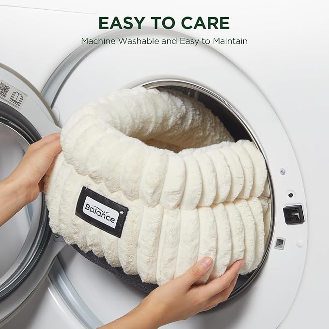 BALANCE Cat Bed Kitten Bed, Washable Round Cat Beds for Indoor Cats,Super Soft Plush Faux Fur Pet Bed for Puppy and Kitten with Anti-Slip Bottom