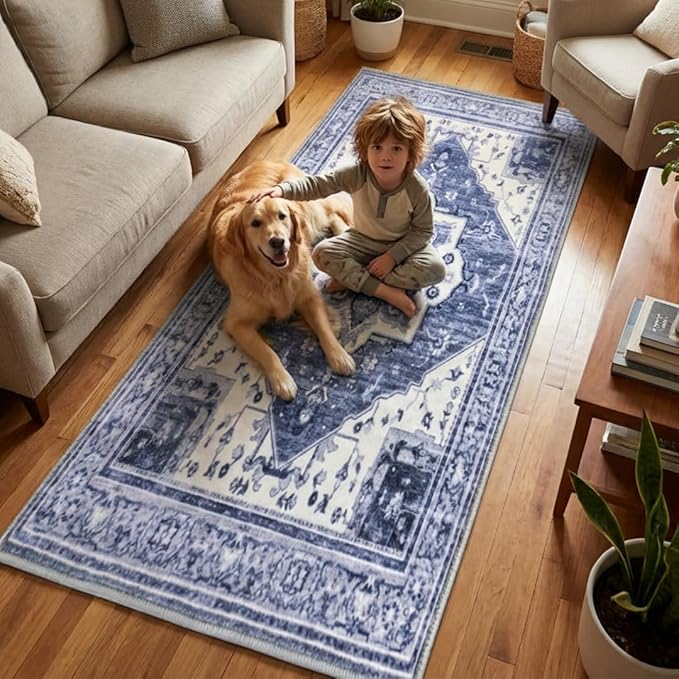Muddy Mat짰 Admiral 2ft x 7ft Washable Area Rugs for Living Room, Bedroom & Dining Room ??Modern Soft Low Pile Non Slip Carpet ??Pet Friendly Waterproof Foldable Rugs for Home