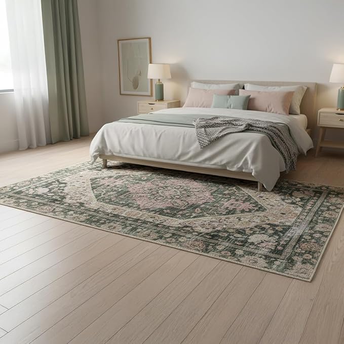 Muddy Mat짰 Eden 5ft x 7ft Washable Area Rugs for Living Room, Bedroom & Dining Room ??Modern Soft Low Pile Non Slip Carpet ??Pet Friendly Waterproof Foldable Rugs for Home
